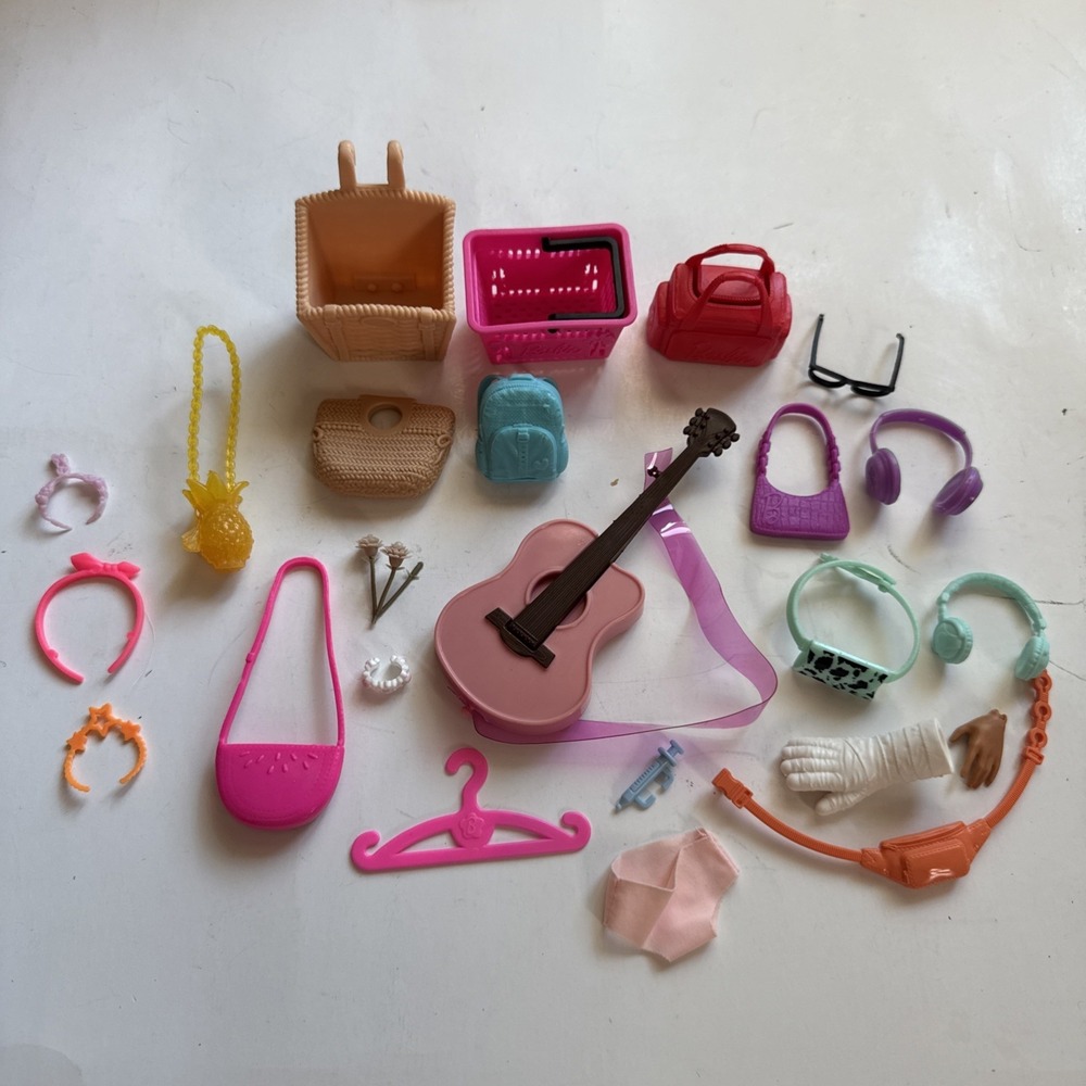 24 Barbie Accessories Lot Guitar Hangers Totes Headphones Glasses Purse Backpack